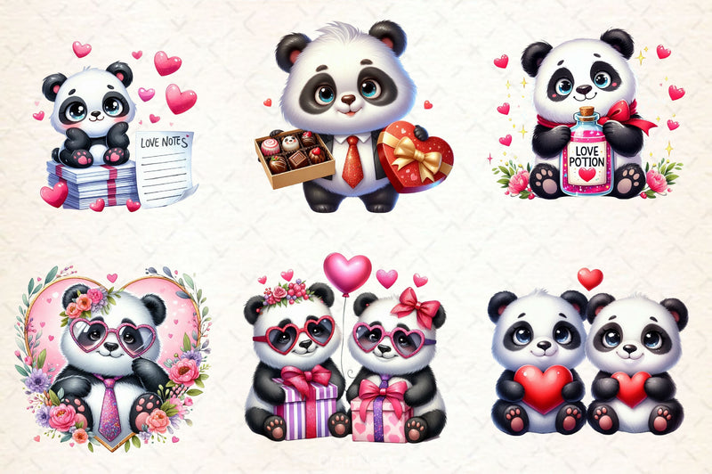 Valentines Day Love Panda Clipart Bundle 2 - CraftNest - Digital Crafting and Art