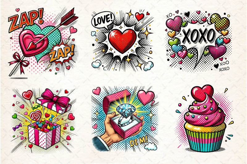 Cute Pop Art Valentines Day Clipart Bundle - CraftNest - Digital Crafting and Art
