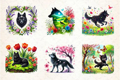 Spring Black Wolf Clipart Bundle 2 - CraftNest - Digital Crafting and Art