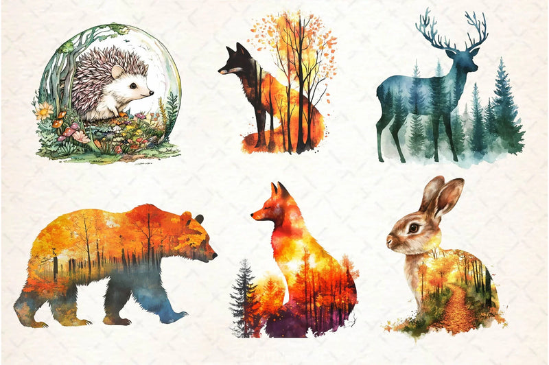 Double Exposure Woodland Animals Clipart Bundle 2 - CraftNest - Digital Crafting and Art