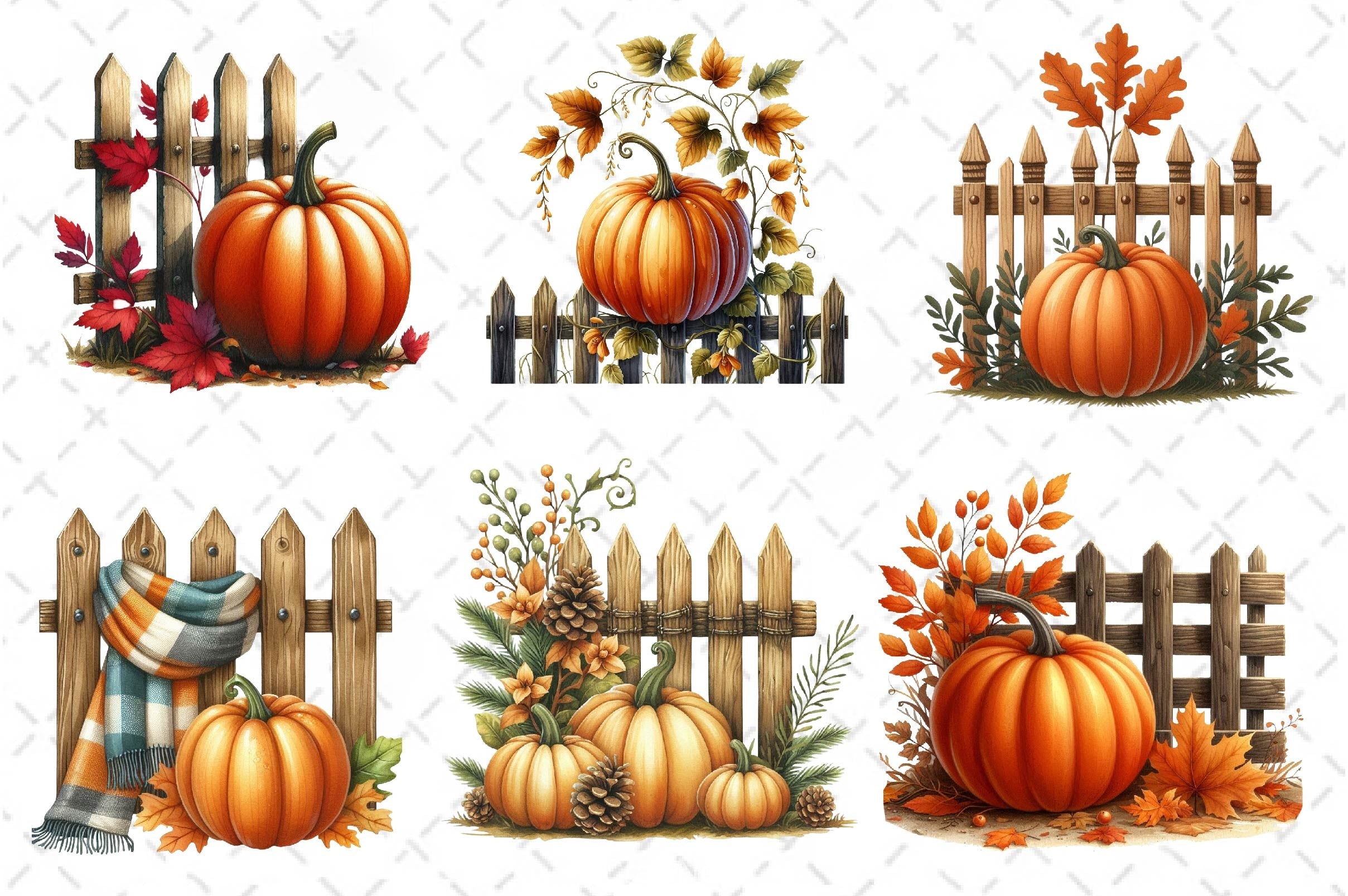Fall Pumpkin Fence Clipart Bundle 3 - CraftNest - Digital Crafting and Art