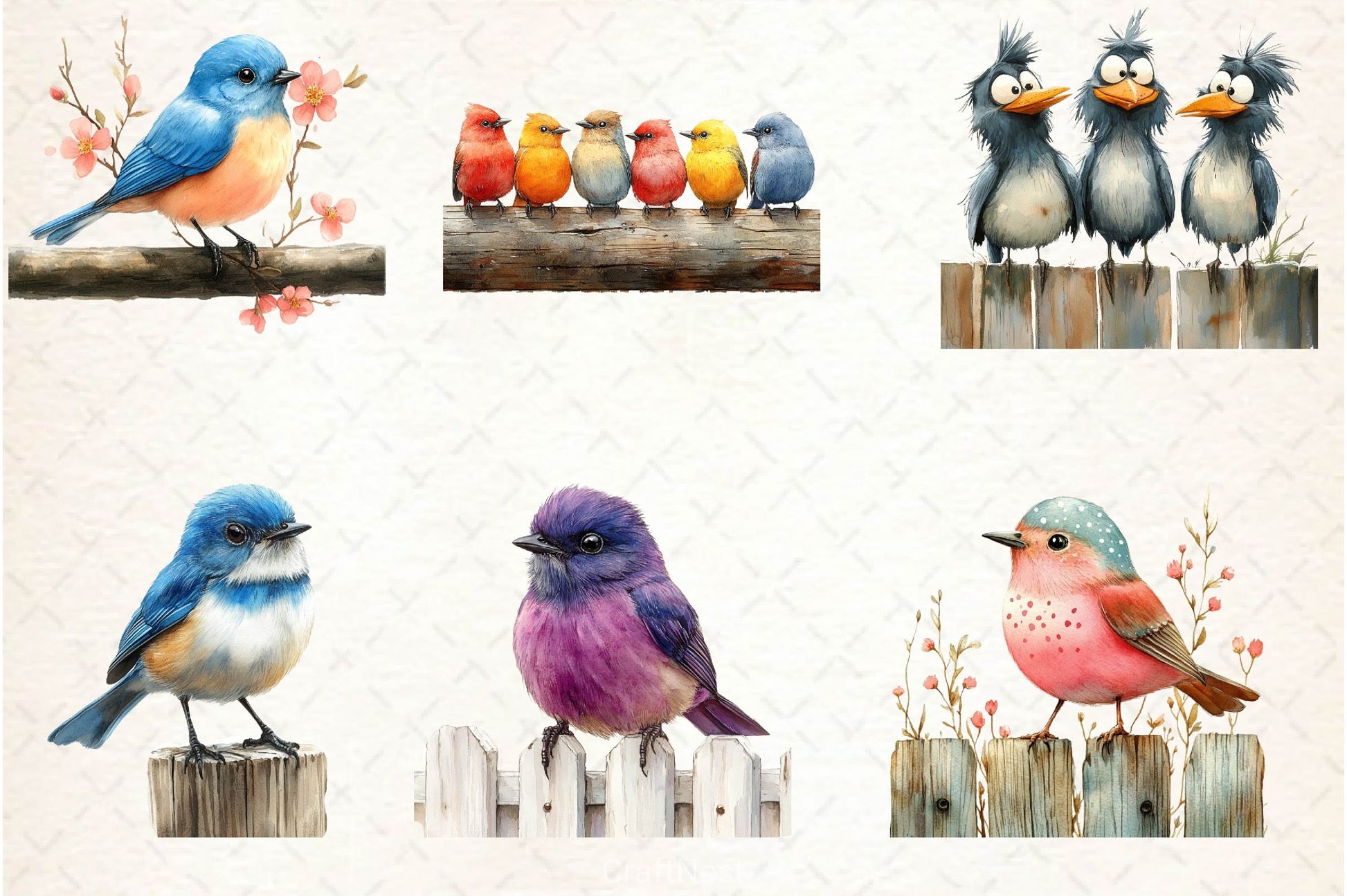 Quirky Birds On Fence Clipart Bundle - CraftNest - Digital Crafting and Art