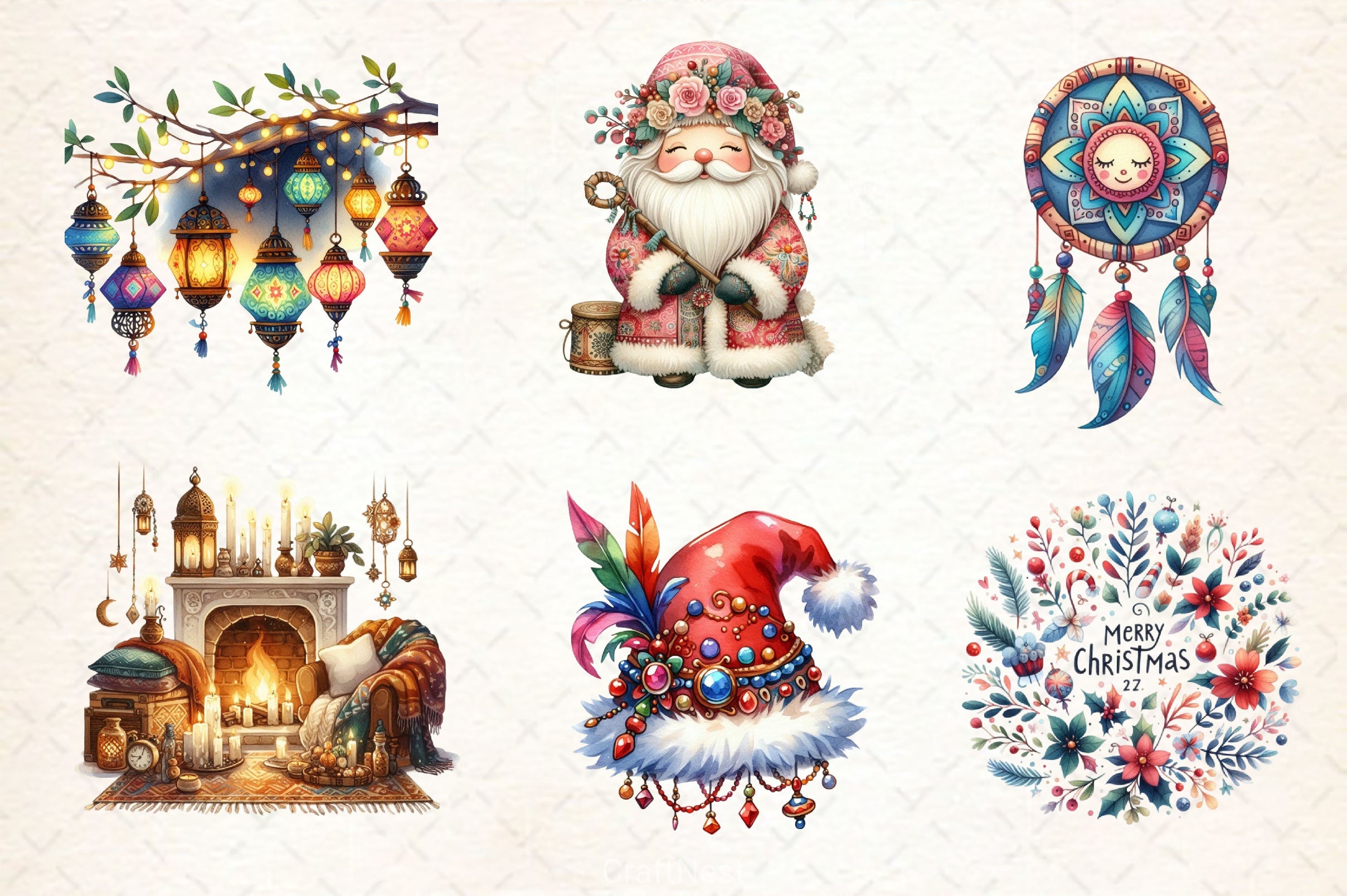 Boho Christmas Clipart Bundle - CraftNest - Digital Crafting and Art