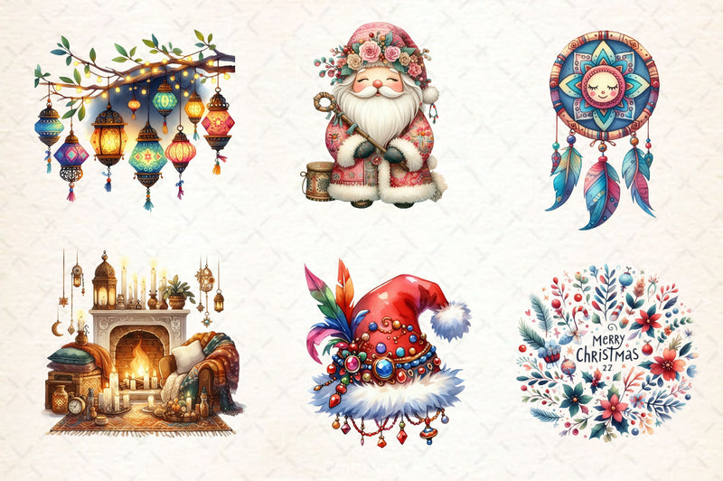 Boho Christmas Clipart Bundle - CraftNest - Digital Crafting and Art