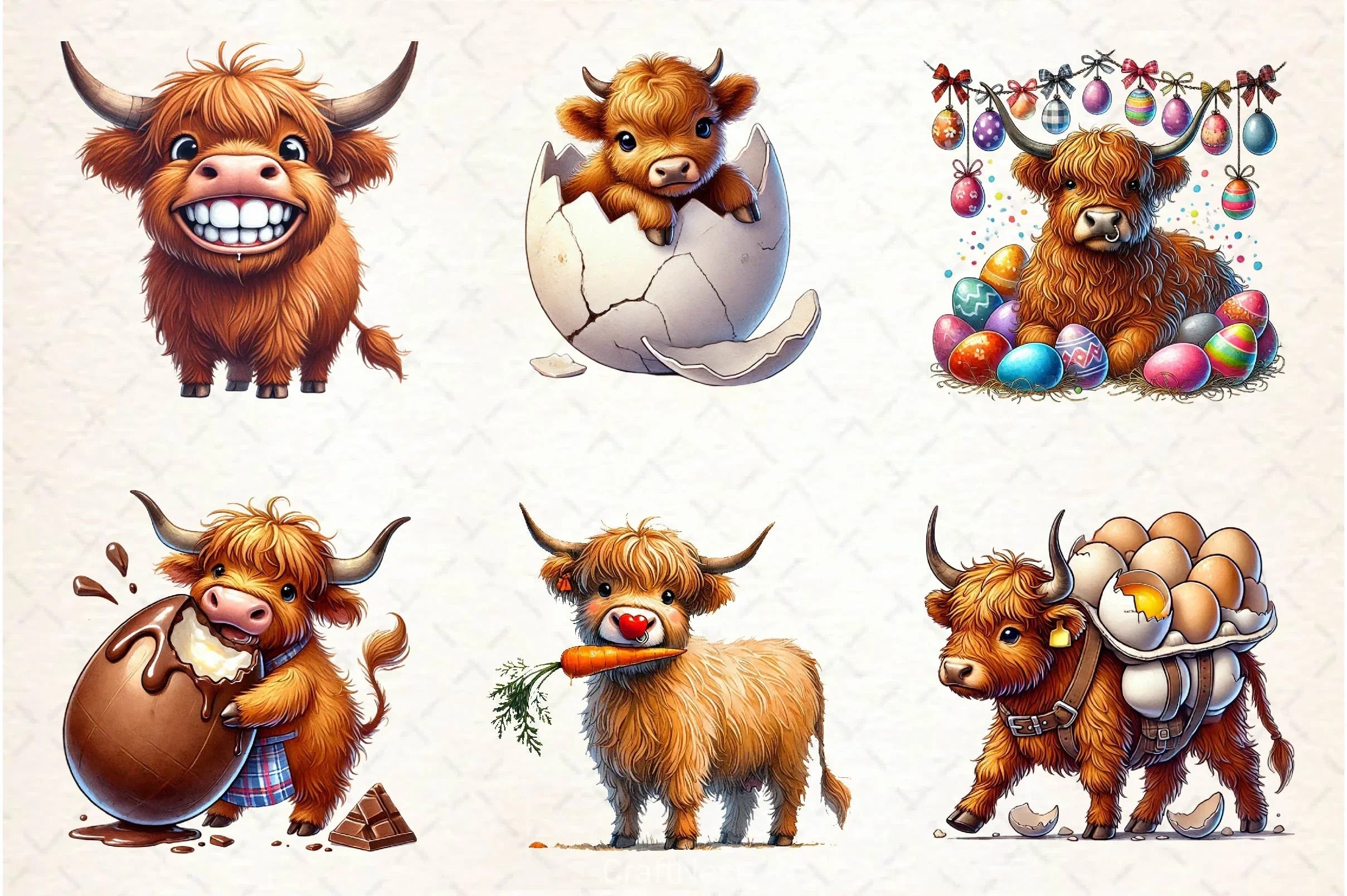 Easter Highland Cow Clipart Bundle 4 - CraftNest - Digital Crafting and Art