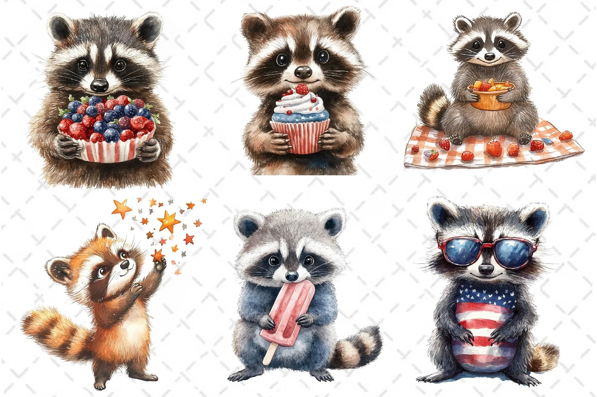 Cartoonish Patriotic Raccoon Clipart Bundle - CraftNest - Digital Crafting and Art