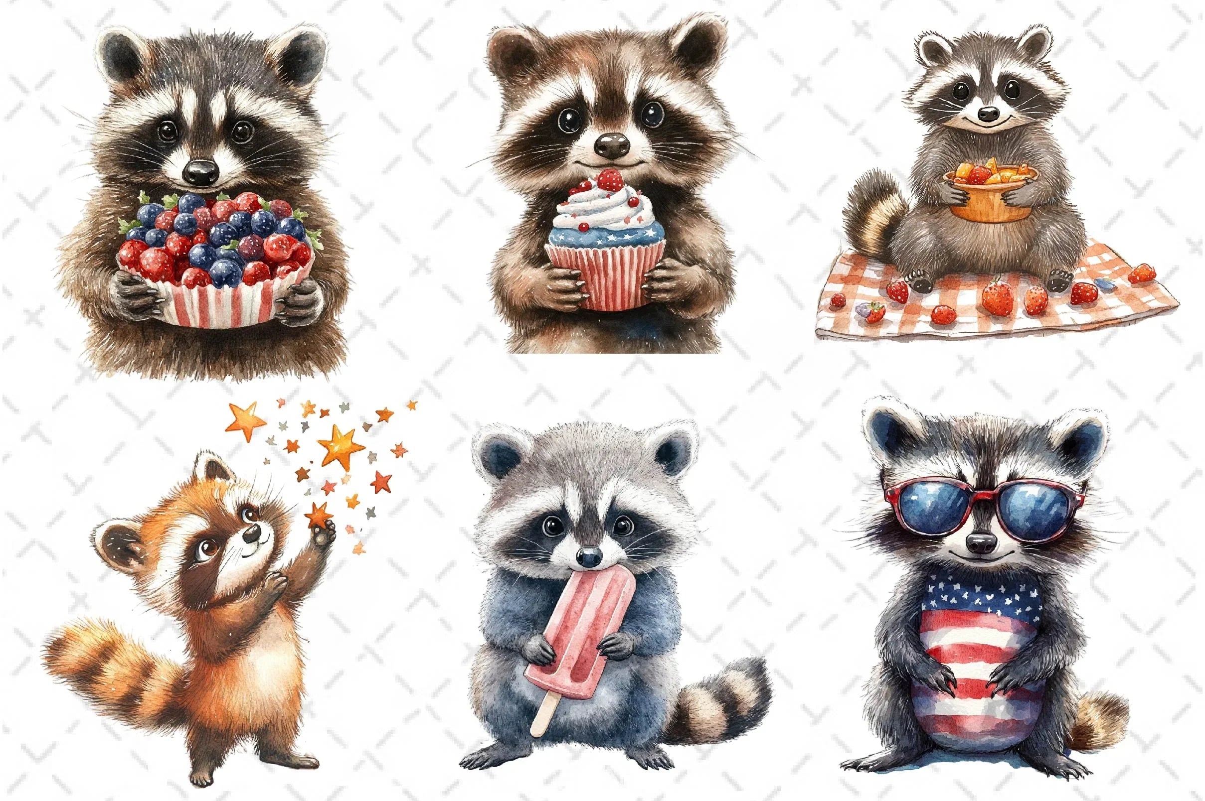 Cartoonish Patriotic Raccoon Clipart Bundle - CraftNest - Digital Crafting and Art