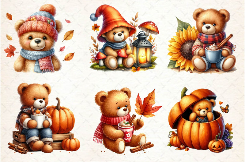 Autumn Teddy Bear Clipart Bundle 2 - CraftNest - Digital Crafting and Art