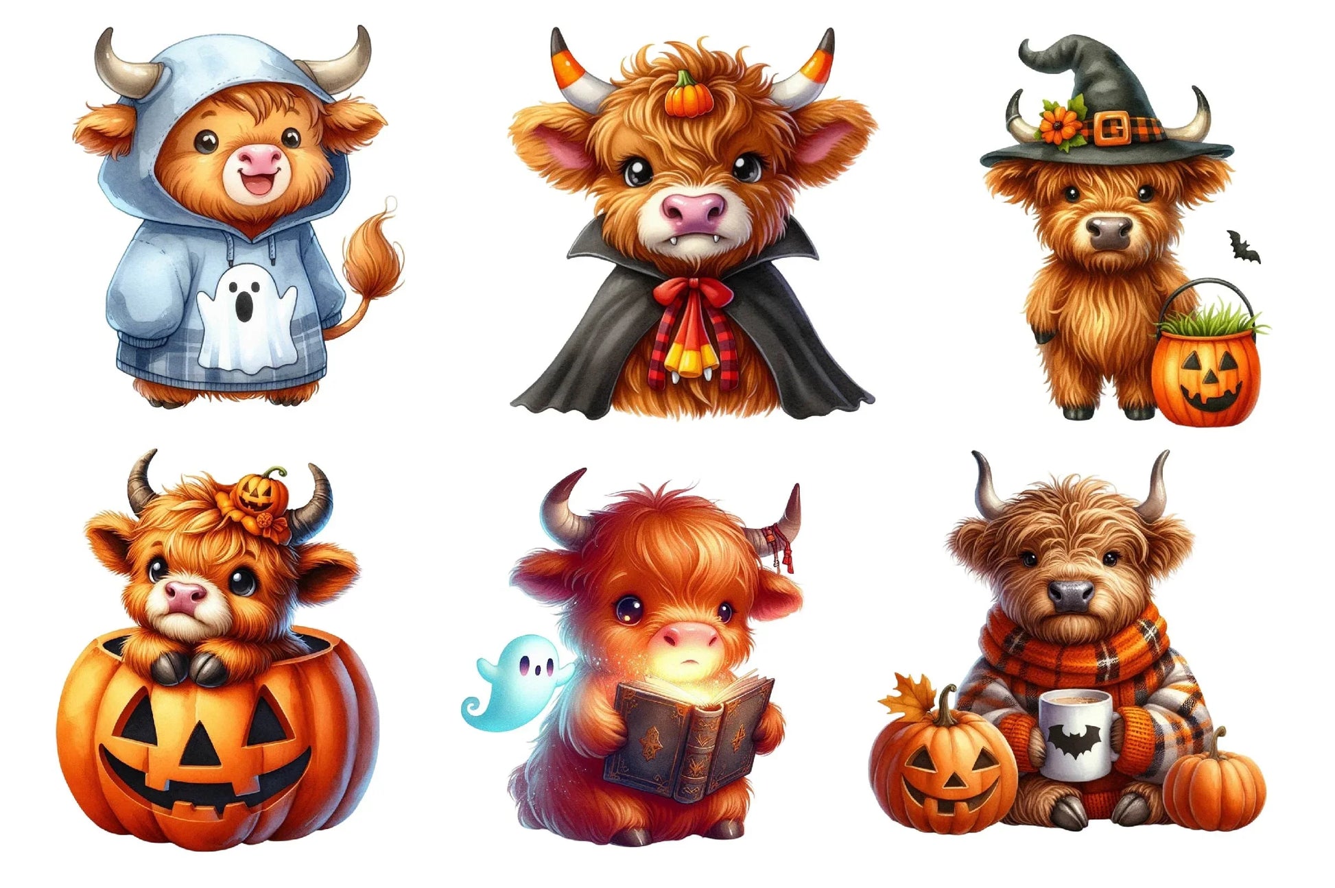 Cute Halloween Highland Cow Clipart Bundle 3 - CraftNest - Digital Crafting and Art