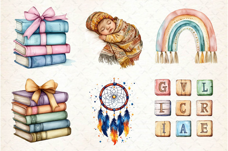 Boho Nursery Baby Clipart Bundle 2 - CraftNest - Digital Crafting and Art