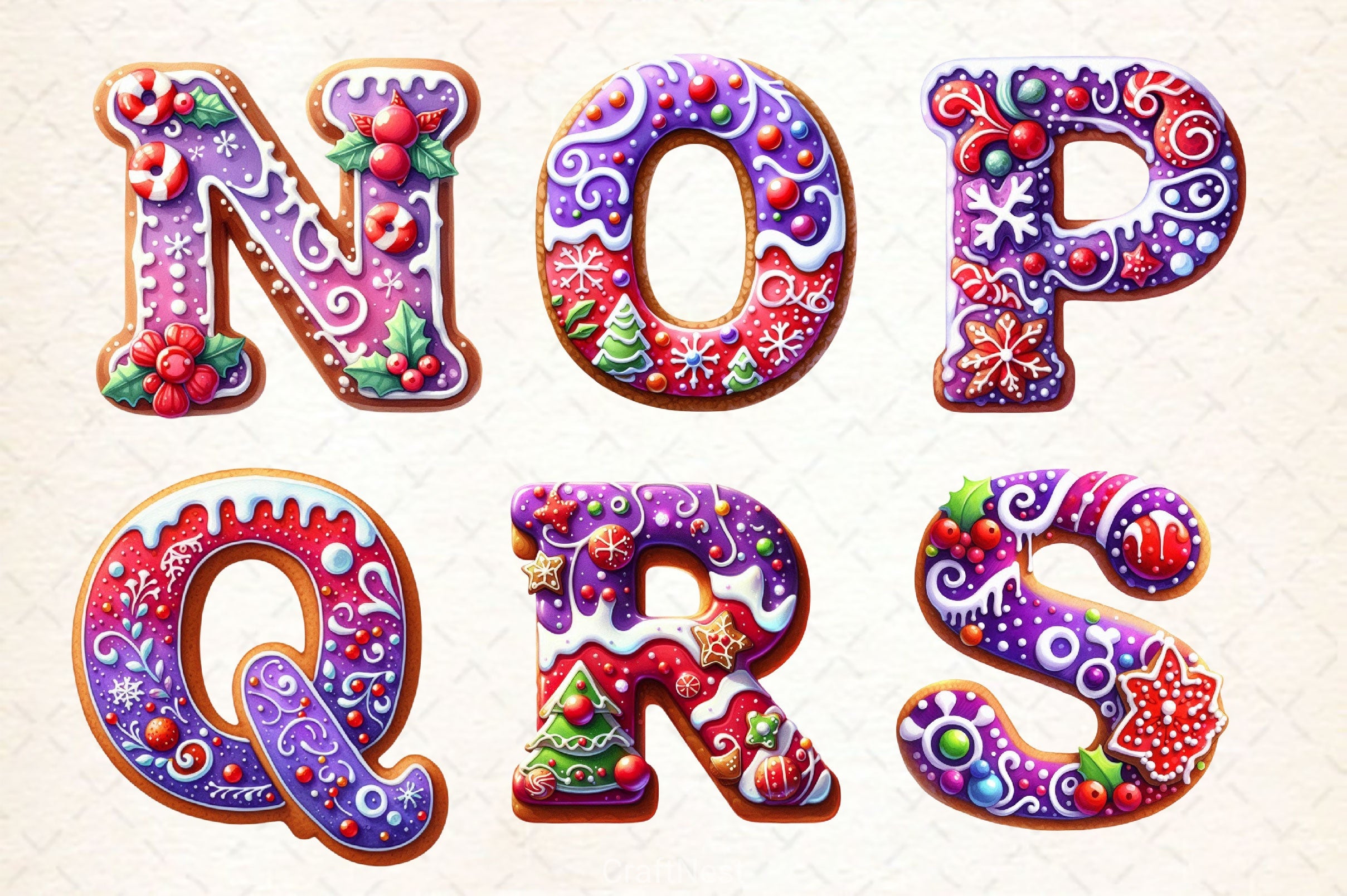 Purple Christmas Gingerbread Alphabet Clipart Bundle - CraftNest - Digital Crafting and Art