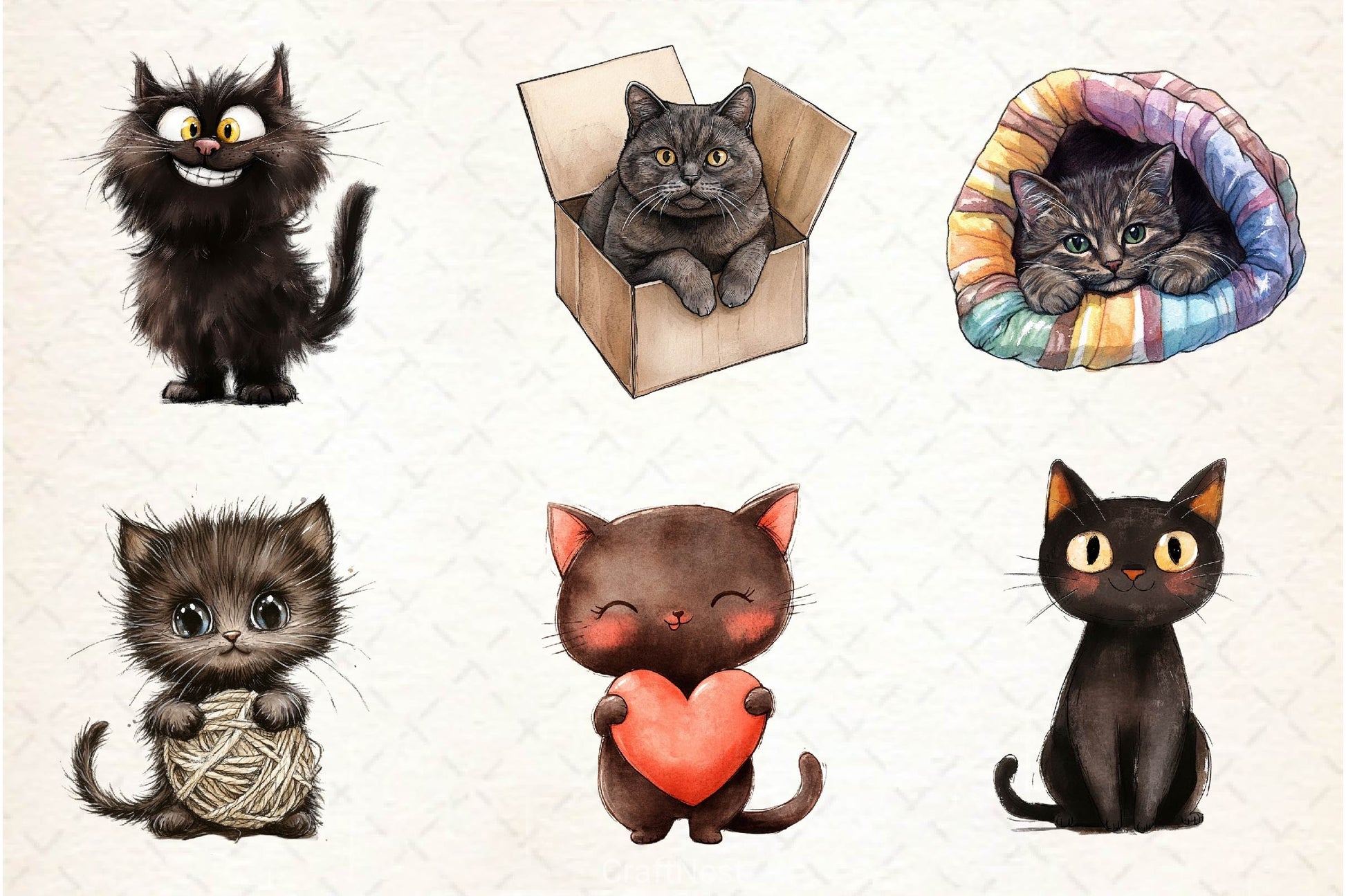Cute Dark Brown Cat Clipart Bundle - CraftNest - Digital Crafting and Art