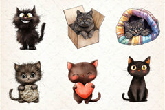 Cute Dark Brown Cat Clipart Bundle - CraftNest - Digital Crafting and Art