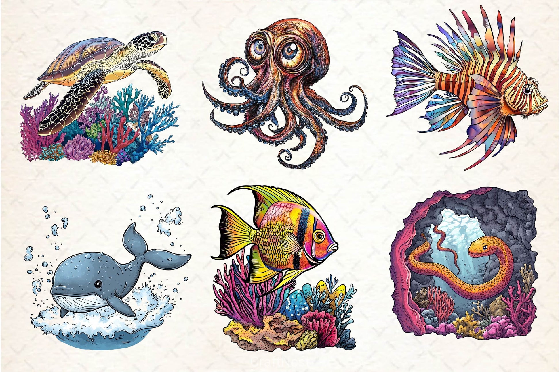 Cute Animals Under The Sea Clipart Bundle - CraftNest - Digital Crafting and Art