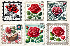 Valentine Rose Postage Stamp Clipart Bundle 2 - CraftNest - Digital Crafting and Art