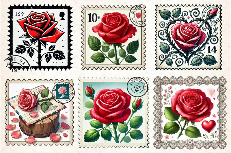 Valentine Rose Postage Stamp Clipart Bundle 2 - CraftNest - Digital Crafting and Art