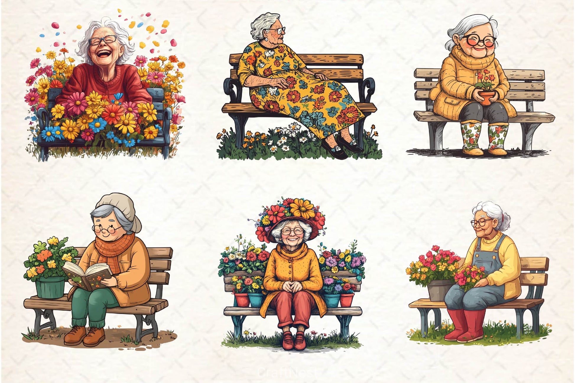 Gardening Grandma With Flowers Clipart Bundle 2 - CraftNest - Digital Crafting and Art
