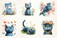 Spring Blue Cat Clipart Bundle - CraftNest - Digital Crafting and Art