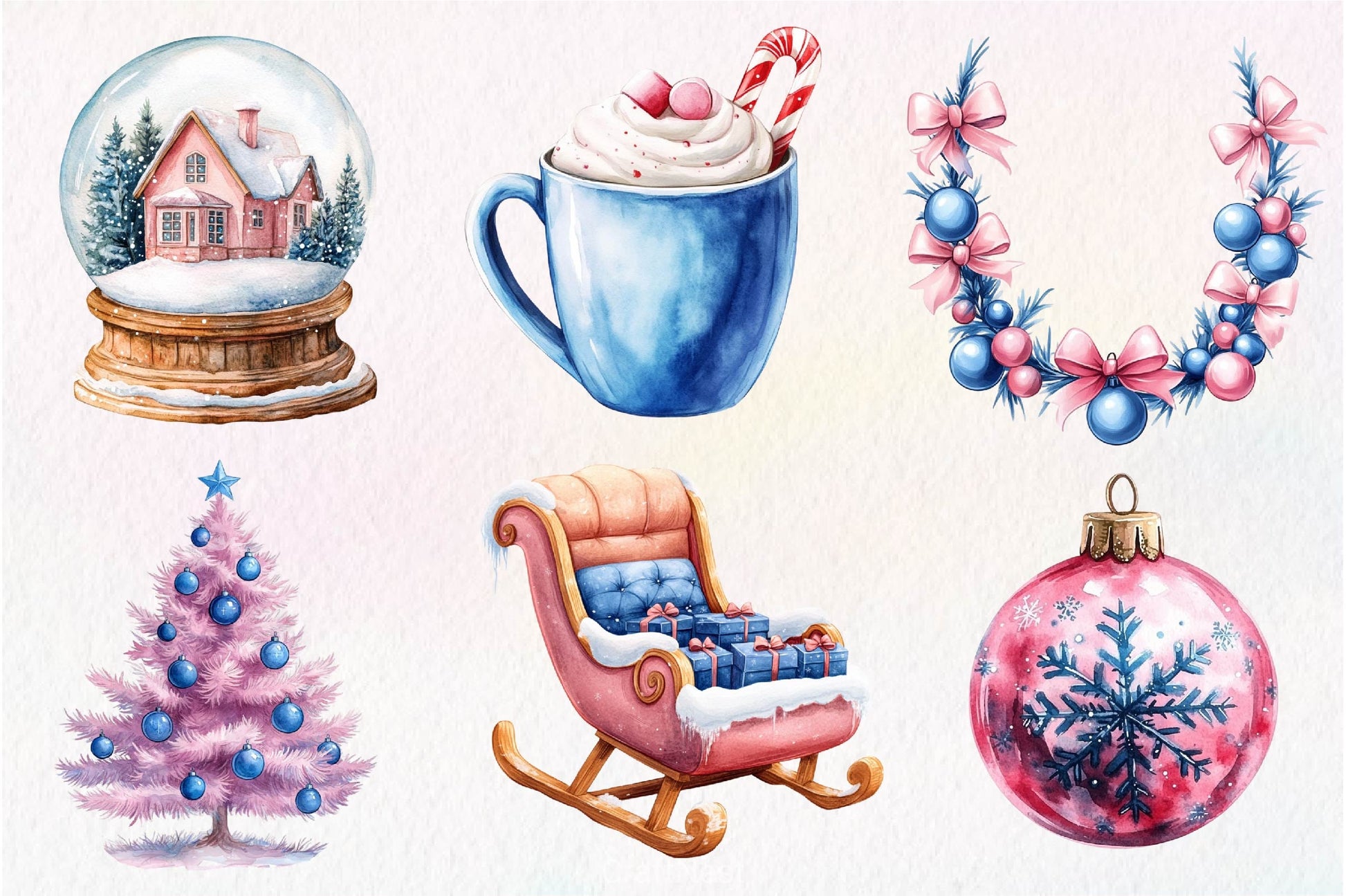 Pink And Blue Christmas Clipart Bundle - CraftNest - Digital Crafting and Art