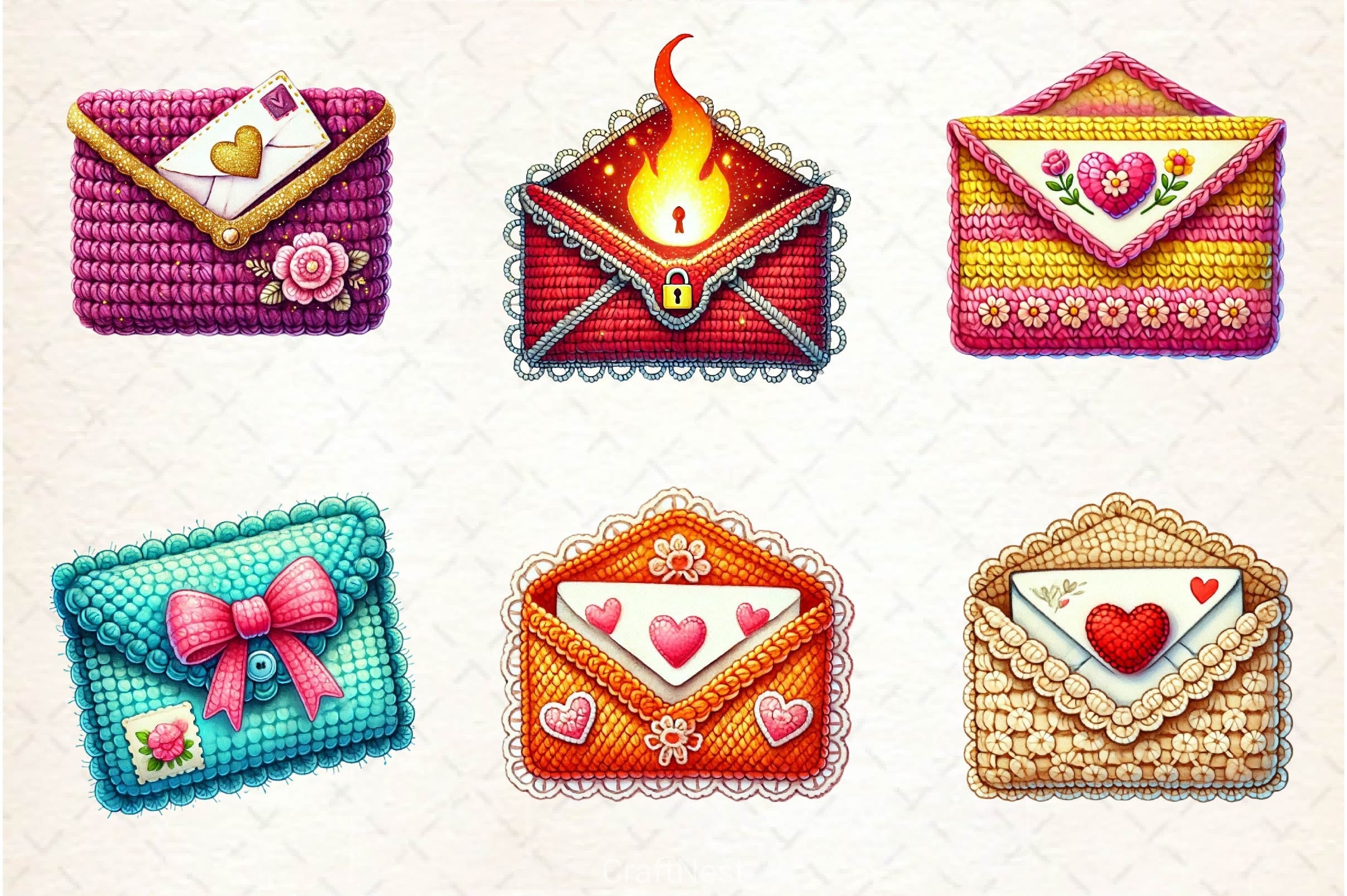 Valentine Crochet Envelopes Clipart Bundle 2 - CraftNest - Digital Crafting and Art