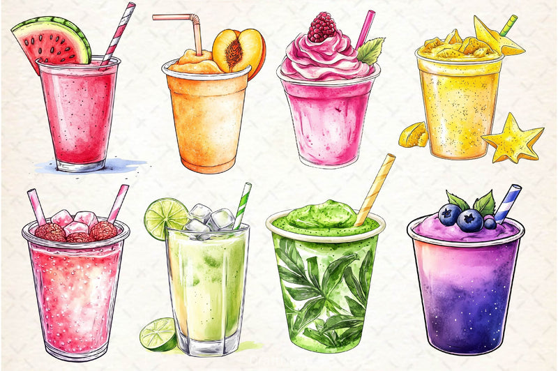 Summer Tropical Smoothie Cup Clipart Bundle 2 - CraftNest - Digital Crafting and Art