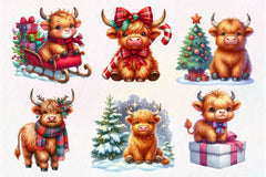 Cute Christmas Highland Cow Clipart Bundle 6 - CraftNest - Digital Crafting and Art
