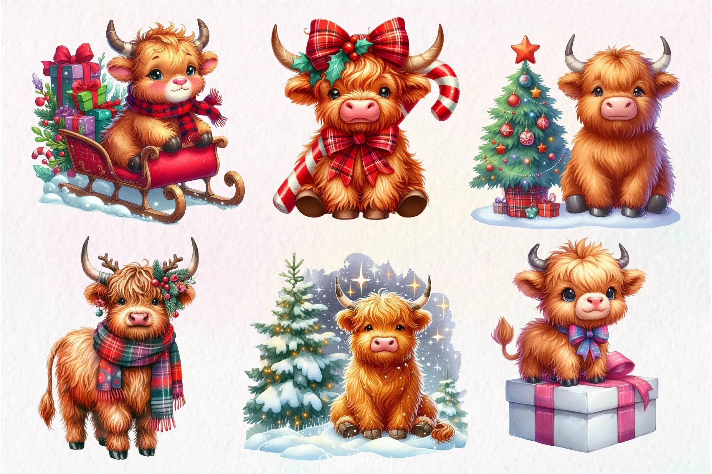 Cute Christmas Highland Cow Clipart Bundle 6 - CraftNest - Digital Crafting and Art