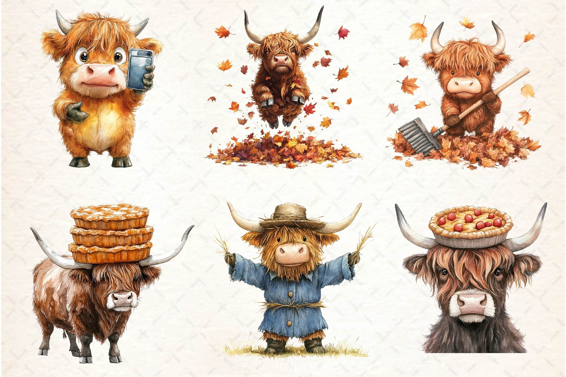 Autumn Funny Highland Cow Clipart Bundle - CraftNest - Digital Crafting and Art