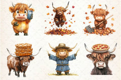 Autumn Funny Highland Cow Clipart Bundle - CraftNest - Digital Crafting and Art