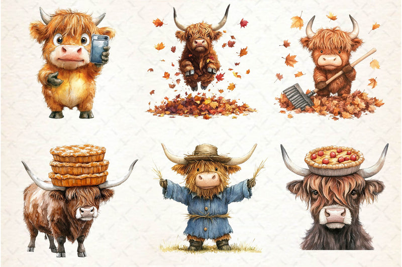 Autumn Funny Highland Cow Clipart Bundle - CraftNest - Digital Crafting and Art