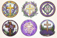 Lavender Blessing & Cross Faux Stained Glass Clipart Bundle - CraftNest - Digital Crafting and Art