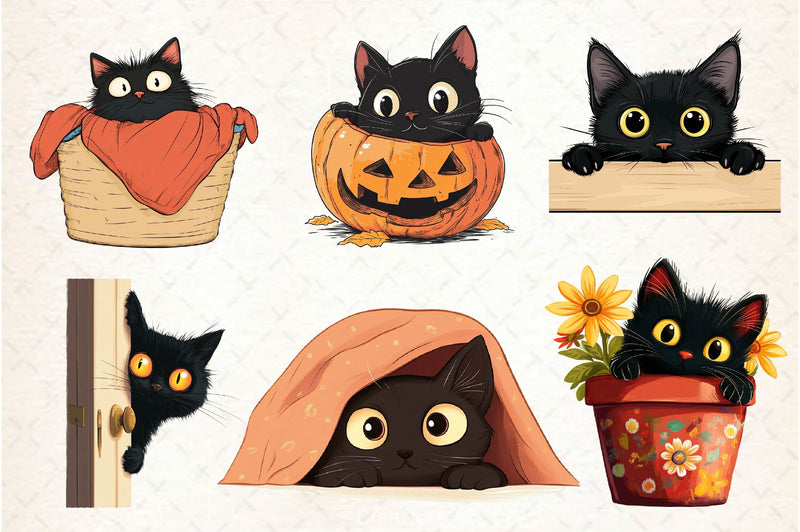 Black Cat Peeking Clipart Bundle 3 - CraftNest - Digital Crafting and Art