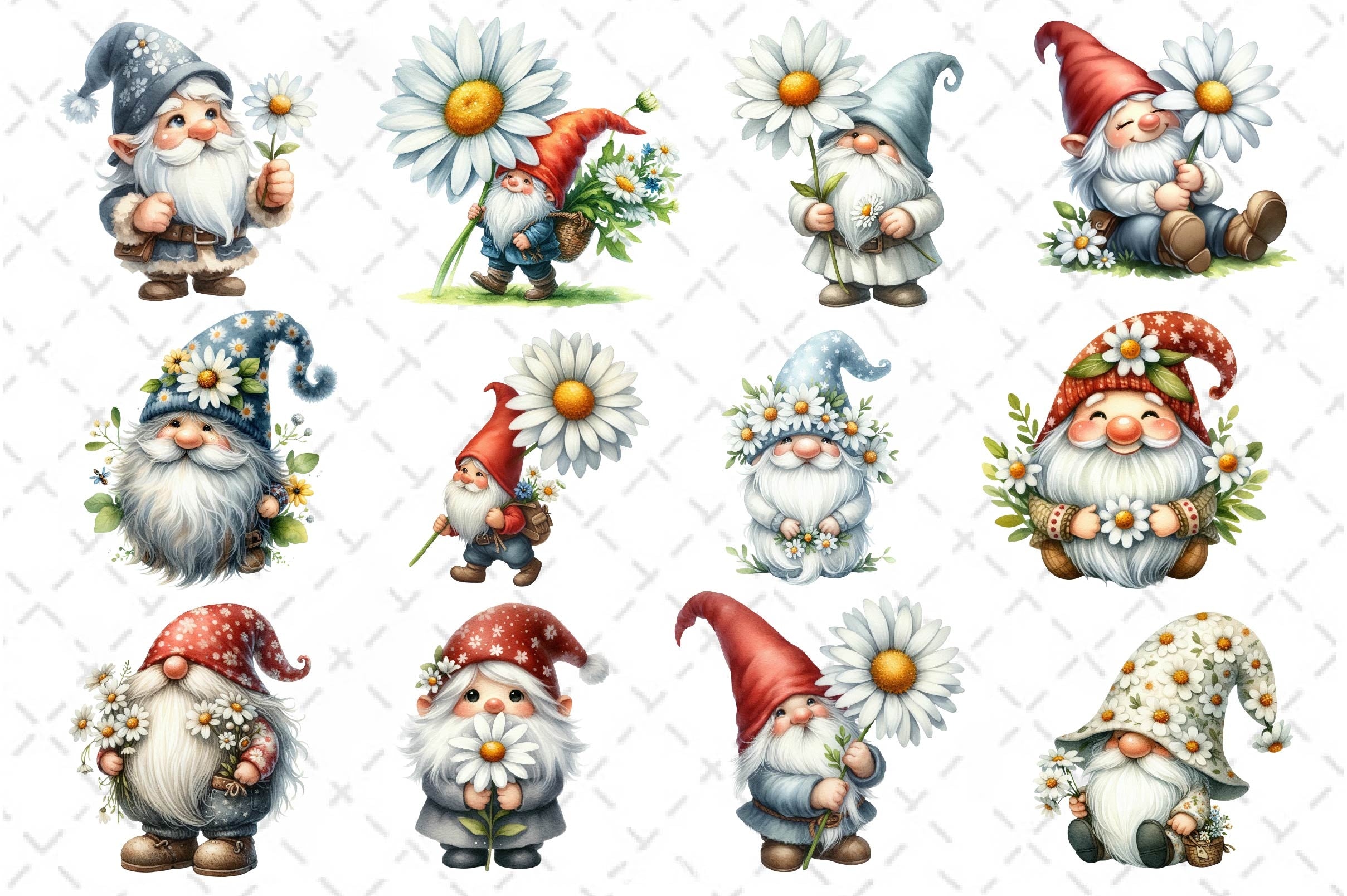 White Gnome Daisy Clipart Bundle 2 - CraftNest - Digital Crafting and Art