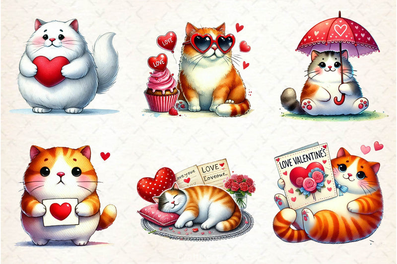 Valentine Fat Cat Clipart Bundle - CraftNest - Digital Crafting and Art