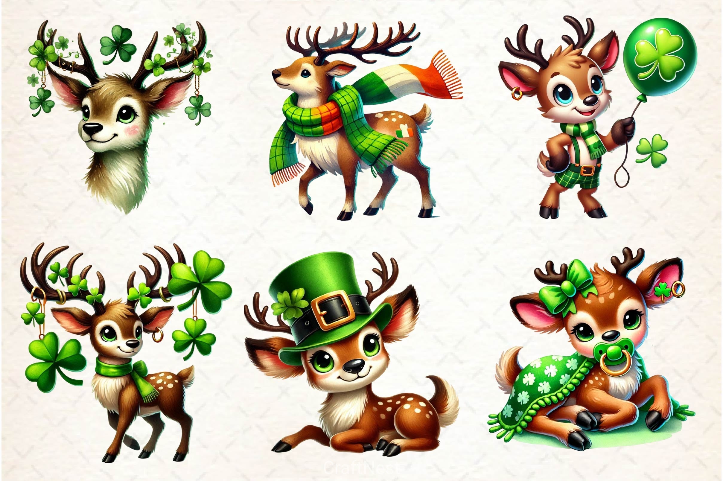 St Patricks Day Cute Reindeer Clipart Bundle 2 - CraftNest - Digital Crafting and Art