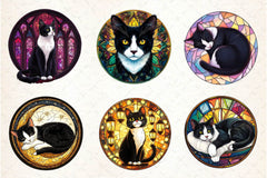 Round Stained Glass Tuxedo Cat Clipart Bundle 2 - CraftNest - Digital Crafting and Art