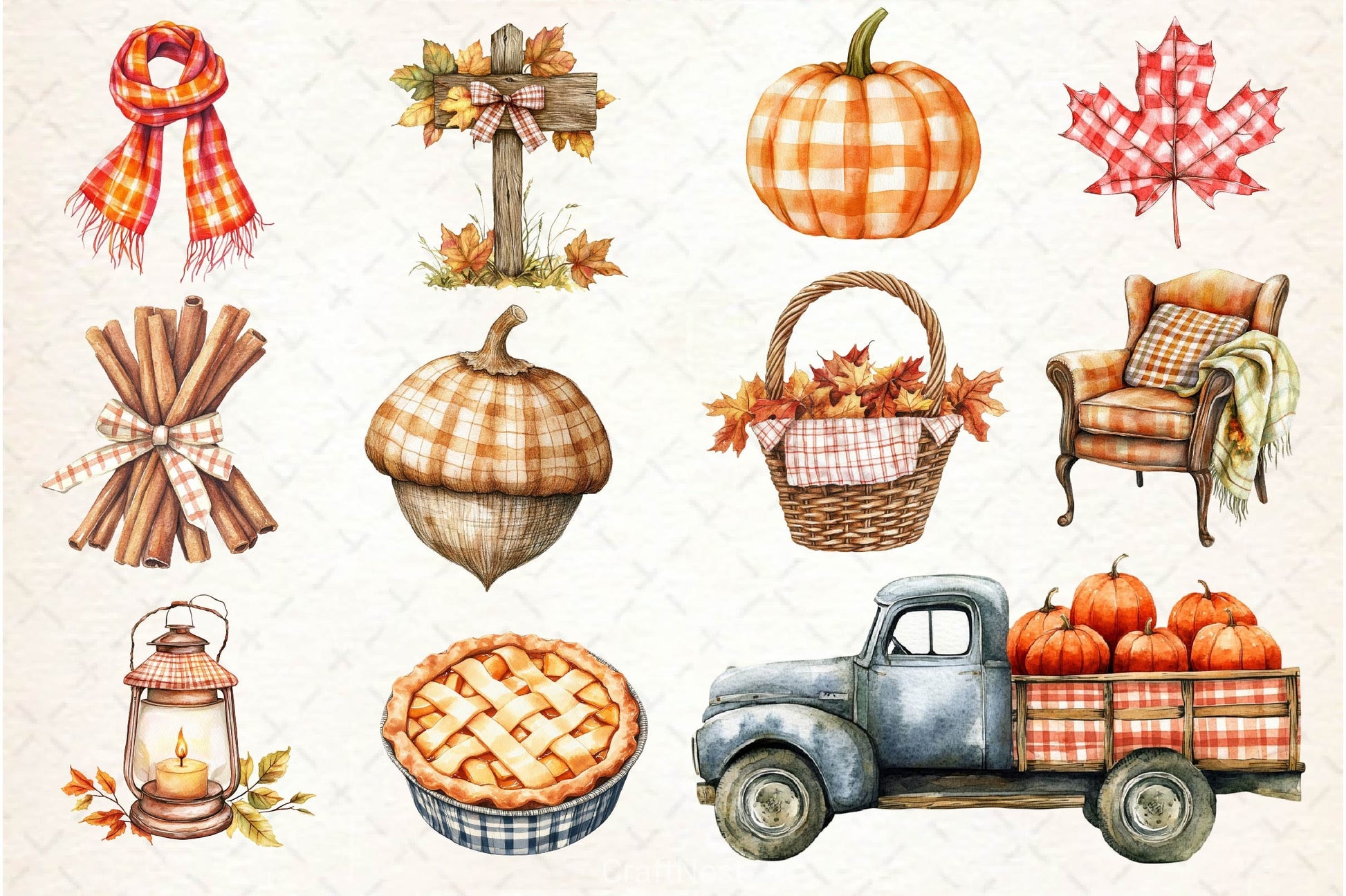Gingham Autumn Clipart Bundle 2 - CraftNest - Digital Crafting and Art