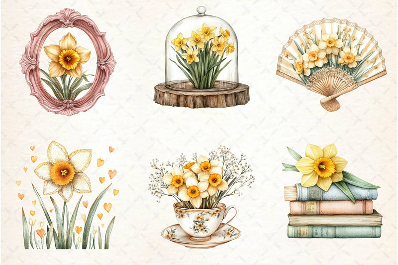 Spring Daffodils Coquette Clipart Bundle - CraftNest - Digital Crafting and Art