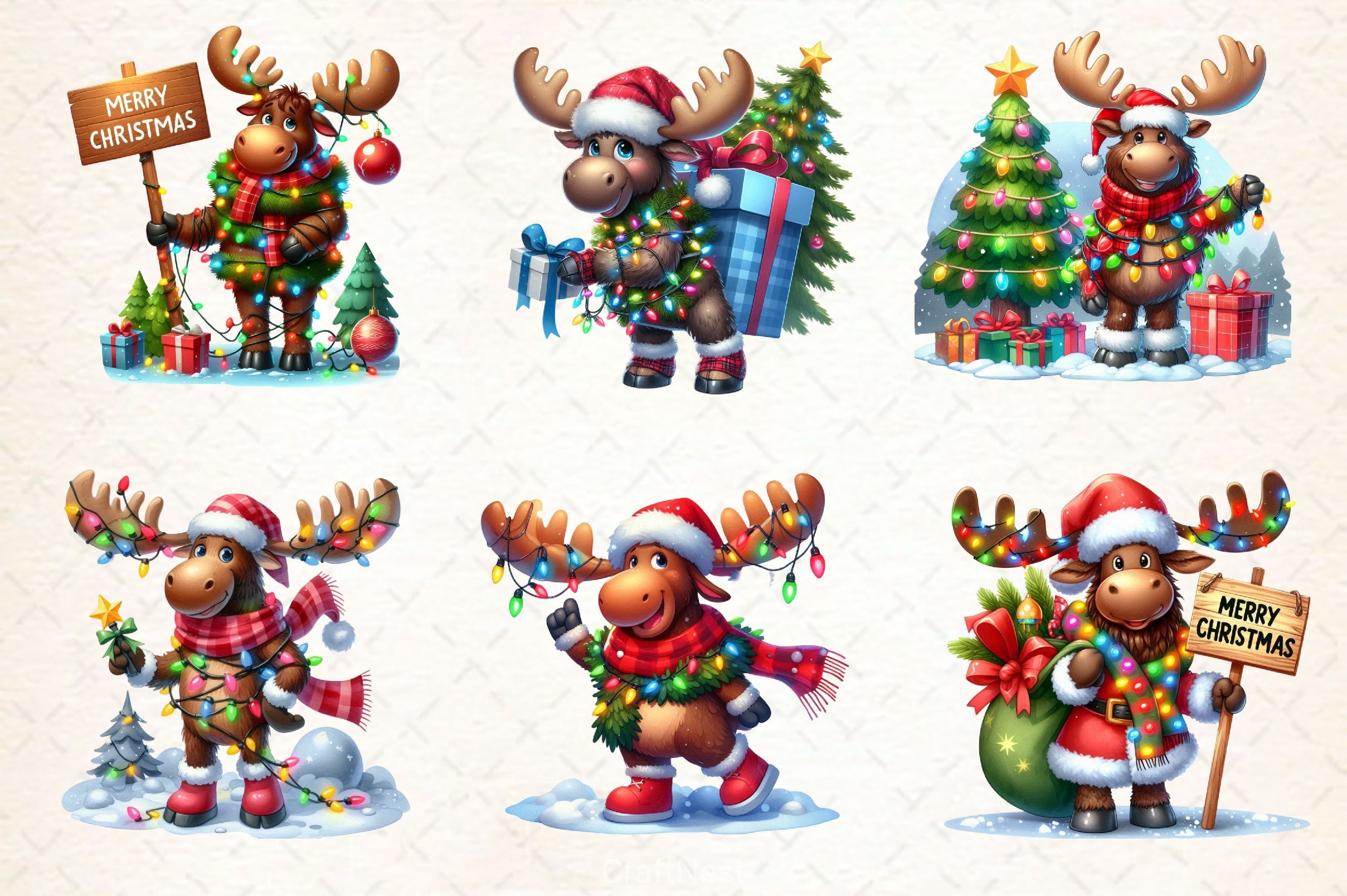 Adorable Christmas Moose Clipart Bundle - CraftNest - Digital Crafting and Art