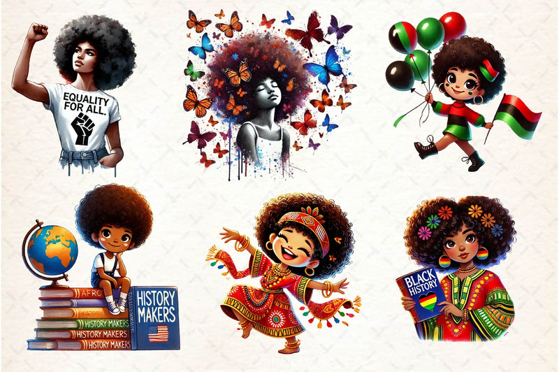 Black History Month Afro Girl Clipart Bundle 2 - CraftNest - Digital Crafting and Art