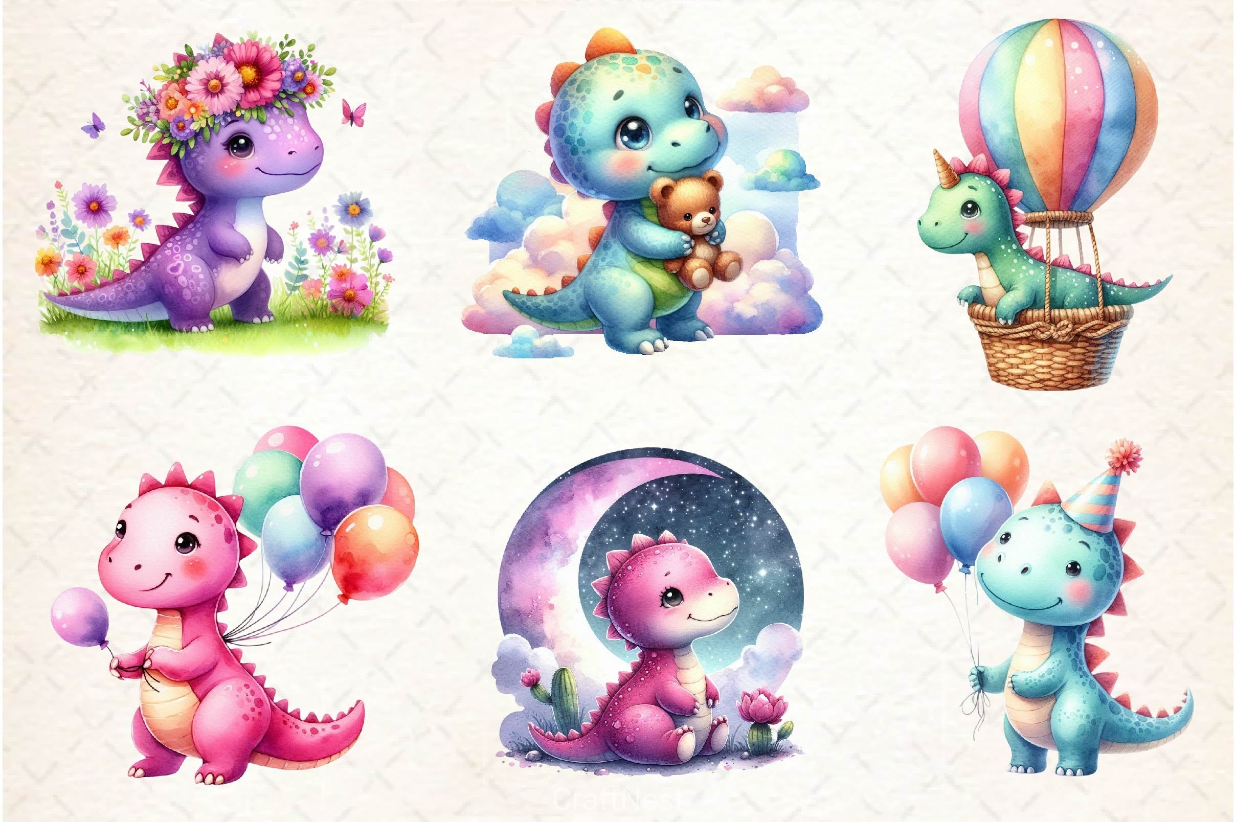 Cute Dinosaur Clipart Bundle 3 - CraftNest - Digital Crafting and Art