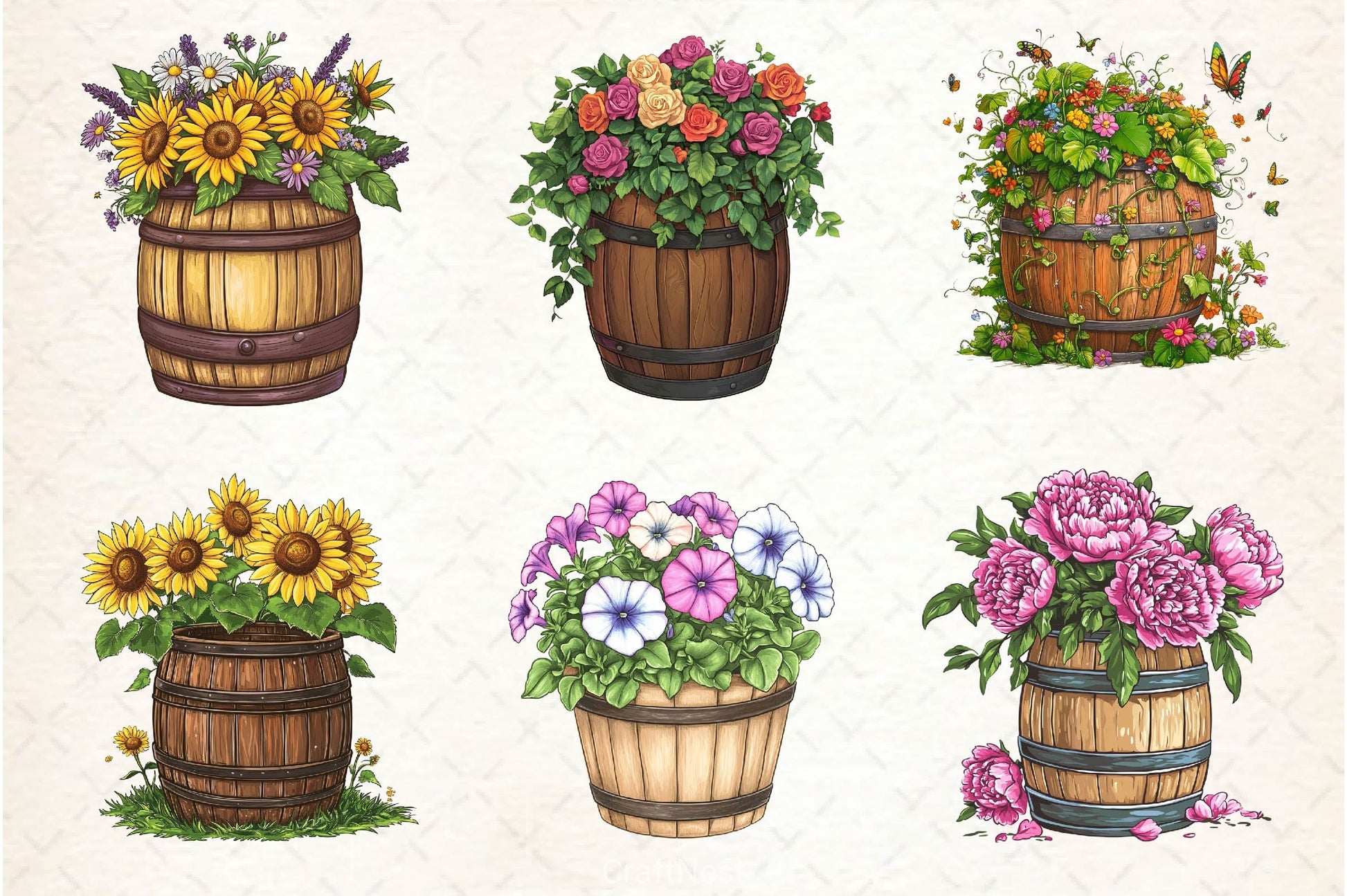 Floral Barrel Clipart Bundle 2 - CraftNest - Digital Crafting and Art