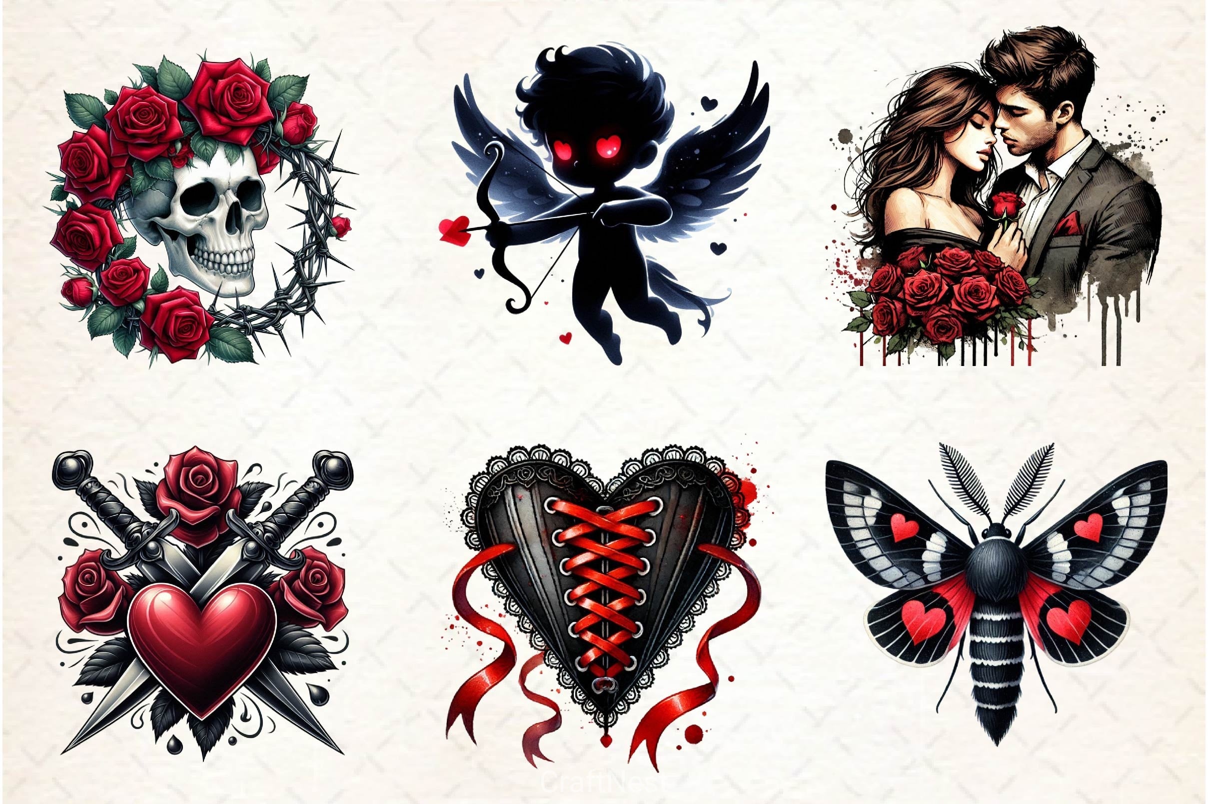 Gothic Valentine Clipart Bundle 4 - CraftNest - Digital Crafting and Art