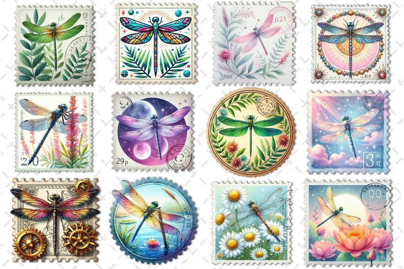 Dragonfly Postage Stamps Clipart Bundle - CraftNest - Digital Crafting and Art