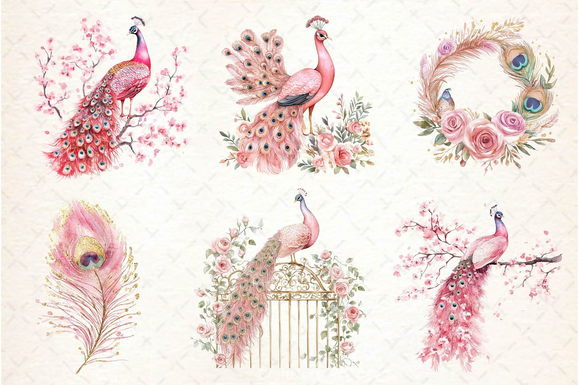 Pink Peacocks Garden Clipart Bundle 2 - CraftNest - Digital Crafting and Art