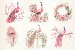 Pink Peacocks Garden Clipart Bundle 2 - CraftNest - Digital Crafting and Art