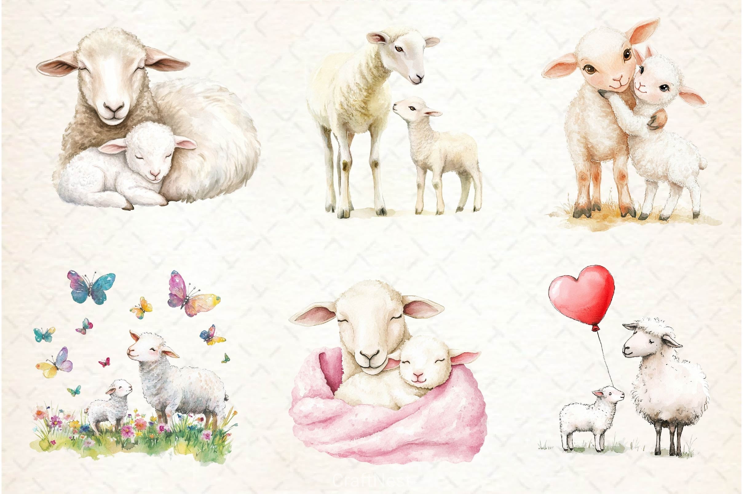 Lamb Ewe Love Clipart Bundle 2 - CraftNest - Digital Crafting and Art