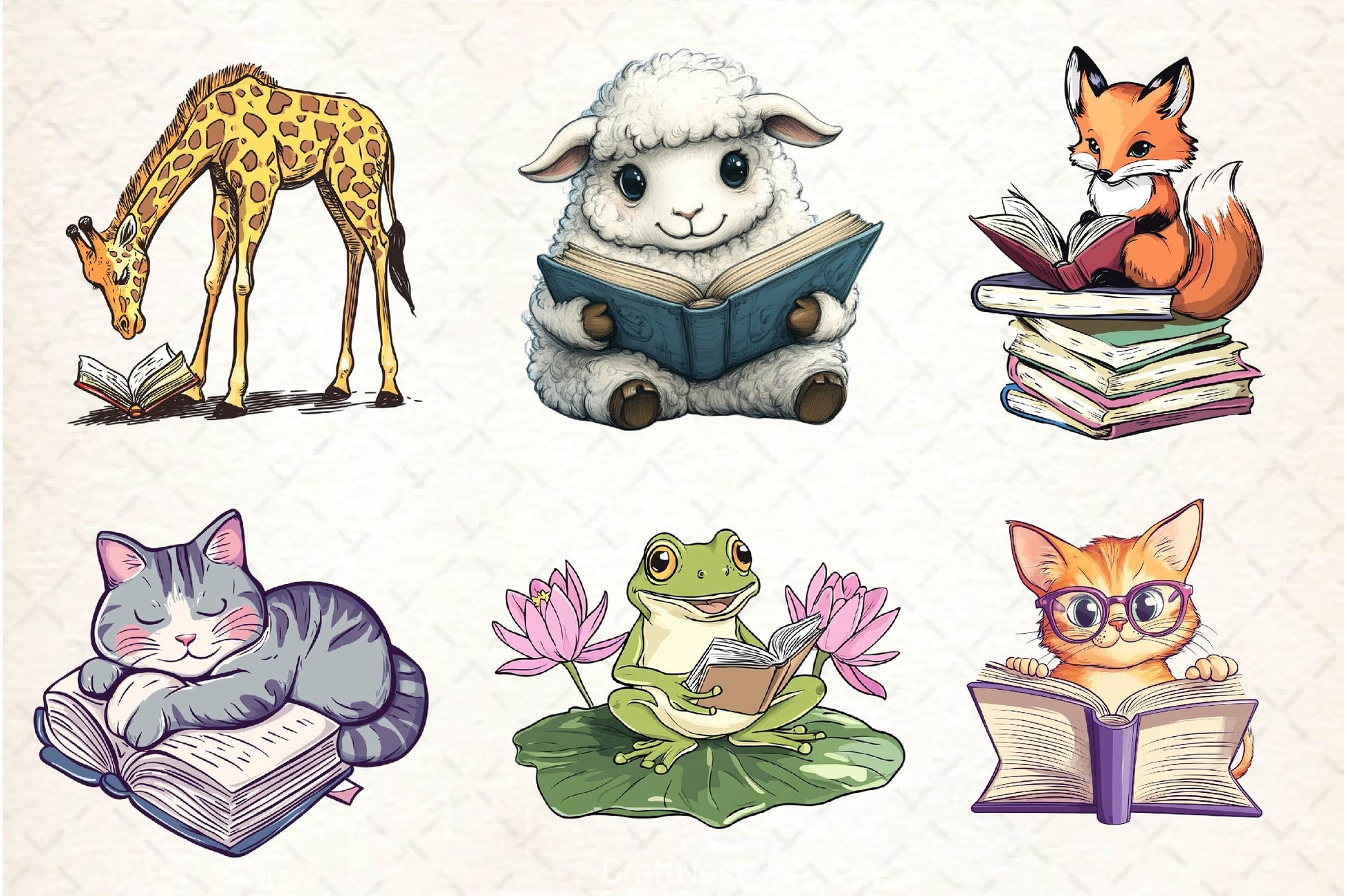 Funny Animals Reading Book Clipart Bundle 3 - CraftNest - Digital Crafting and Art