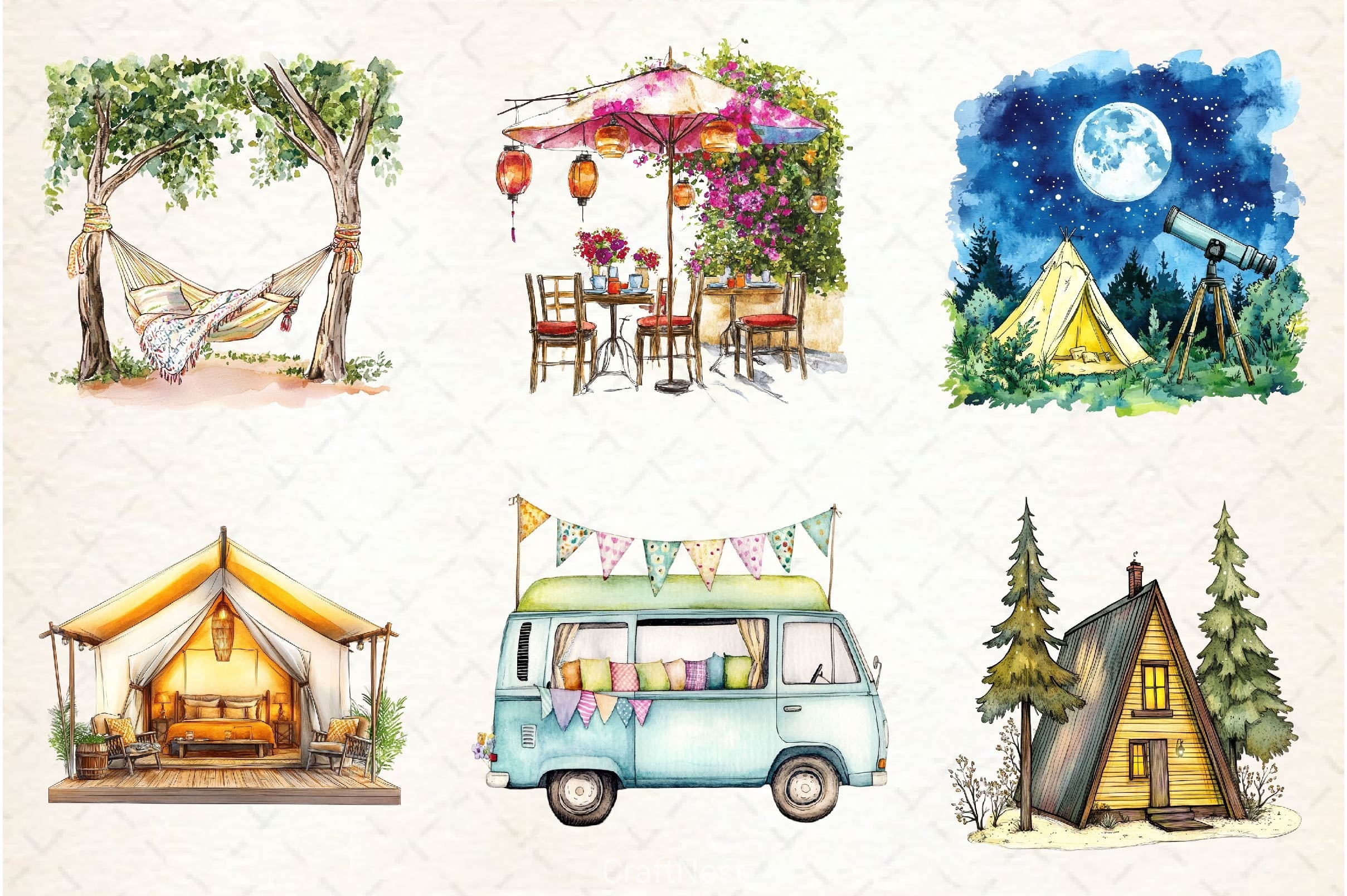 Glamping Camping Clipart Bundle - CraftNest - Digital Crafting and Art