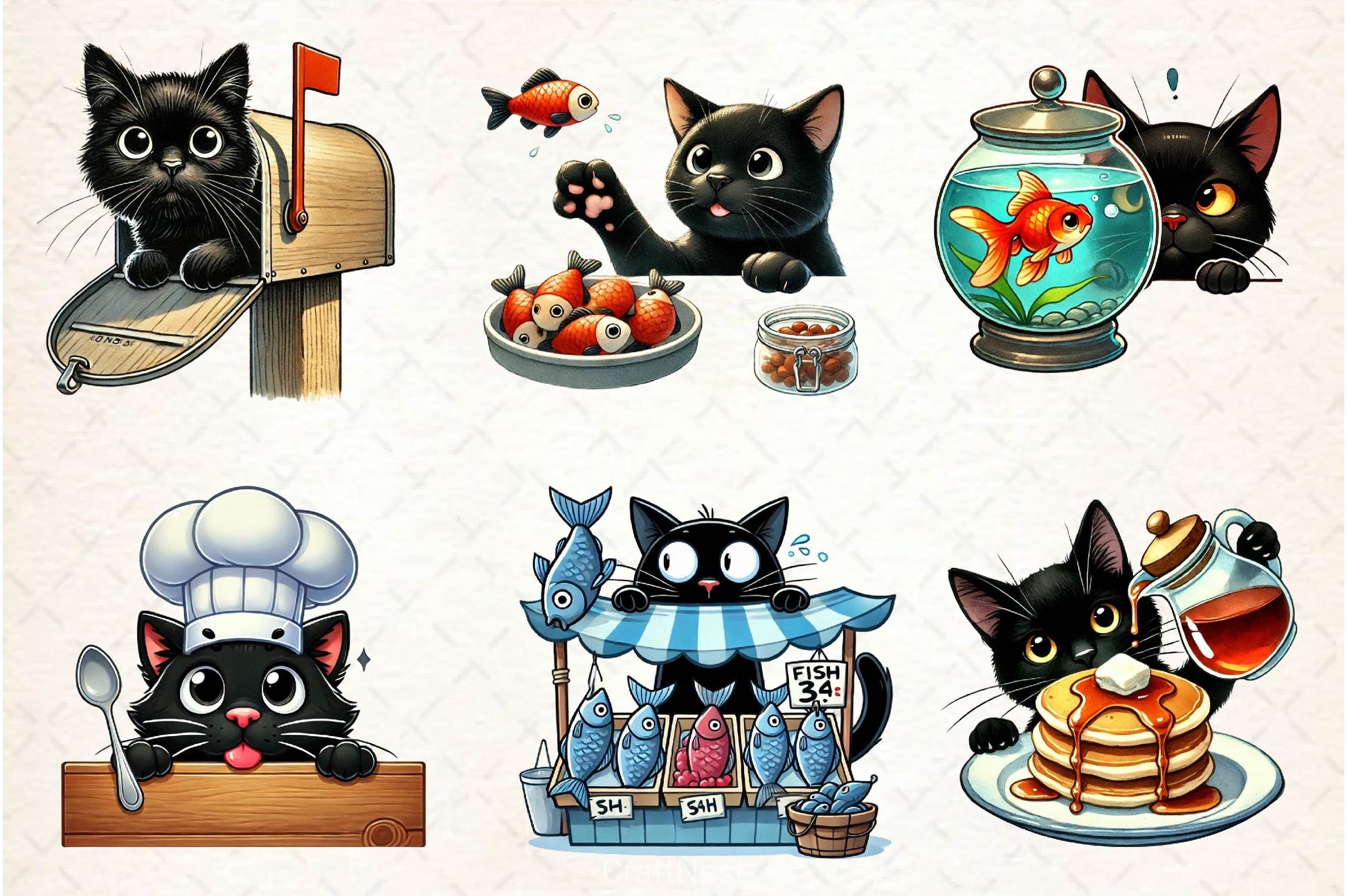 Cute Black Cat Peeking Clipart Bundle 4 - CraftNest - Digital Crafting and Art